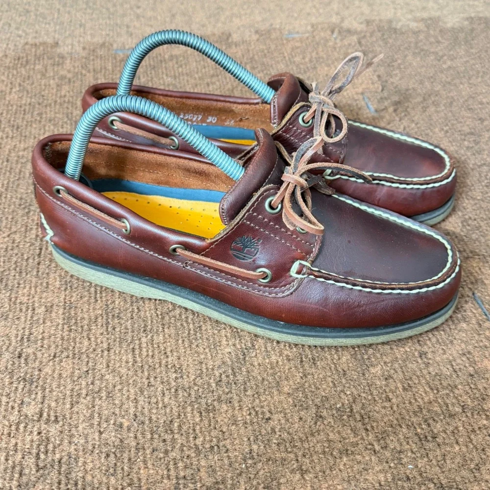 Timberland Mens 7.5 M Burgundy Brown Leather Boat Shoes 25077 Deck Shoes Loafers